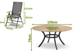HARTMAN Aruba/Provence Garten-Essgruppe, xerix/natur, Alu/Textilene/Teak, Ø150 cm, 5 Klappstühle, Eisbox