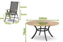 HARTMAN Aruba/Provence Garten-Essgruppe, xerix/natur, Alu/Textilene/Teak, Ø150 cm, 5 Klappstühle, Eisbox