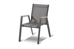 HARTMAN Aruba Stapelsessel, xerix/anthrazit, Alu/Textilene, mit Armlehnen aus Teak