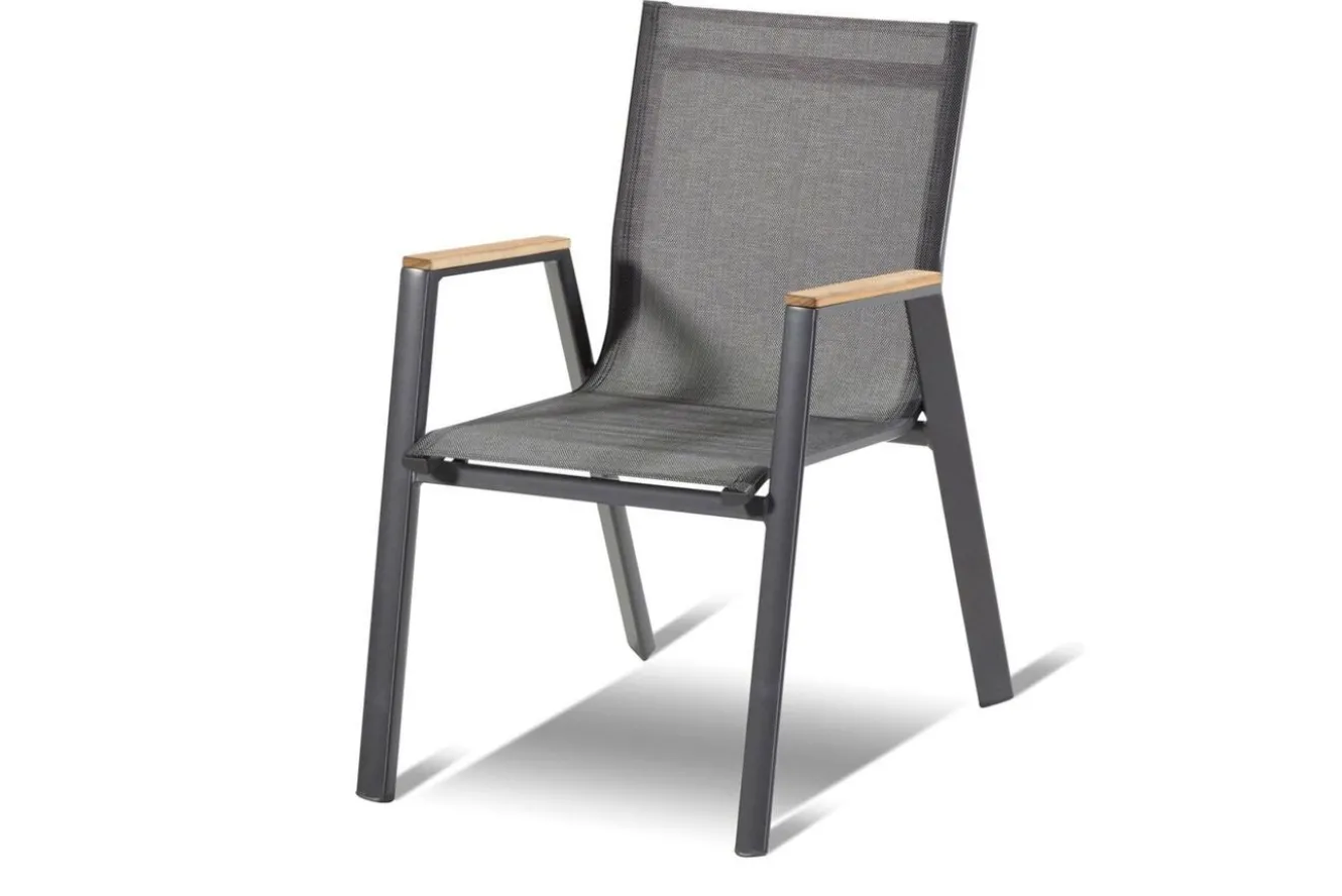 HARTMAN Aruba Teak Garten-Essgruppe, xerix, Alu/Textilene, Tisch 180/240x100cm, 6 Stapel-, 2 Klappstühle