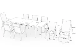 HARTMAN Aruba Teak Garten-Essgruppe, xerix, Alu/Textilene, Tisch 180/240x100cm, 6 Stapel-, 2 Klappstühle