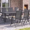 HARTMAN Aruba Teak Garten-Essgruppe, xerix, Alu/Textilene, Tisch 180/240x100cm, 8 Klappstühle