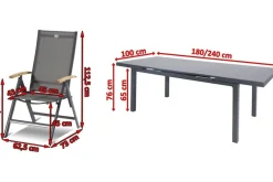 HARTMAN Aruba Teak Garten-Essgruppe, xerix, Alu/Textilene, Tisch 180/240x100cm, 8 Klappstühle