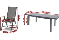 HARTMAN Aruba Teak Garten-Essgruppe, xerix, Alu/Textilene, Tisch 180/240x100cm, 6 Klappstühle