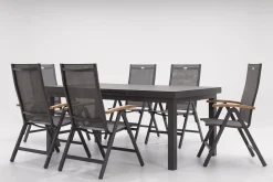 HARTMAN Aruba Teak Garten-Essgruppe, xerix, Alu/Textilene, Tisch 180/240x100cm, 6 Klappstühle