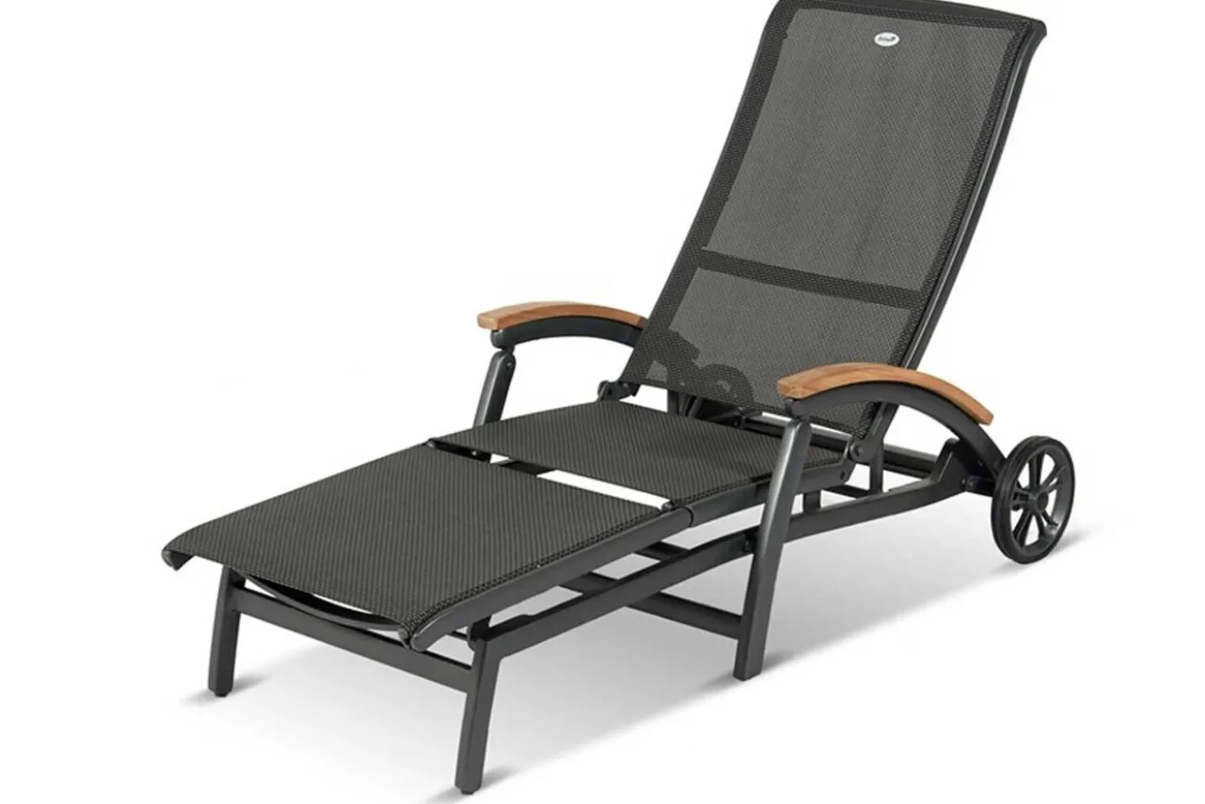 HARTMAN Da Vinci Gartenliege, xerix/anthrazit, Alu/Textilene, 170 x 82 x 30 cm, mit Teak-Armlehnen