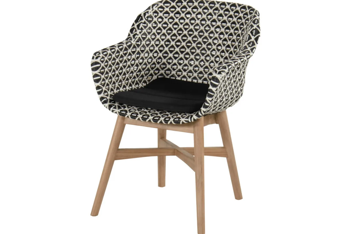 HARTMAN Delphine Armlehnensessel, Schwarz/Weiß, Teak / Geflecht, 63 x 61 x 84 cm, Hohe Belastbarkeit, Langlebig