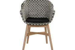 HARTMAN Delphine Armlehnensessel, Schwarz/Weiß, Teak / Geflecht, 63 x 61 x 84 cm, Hohe Belastbarkeit, Langlebig