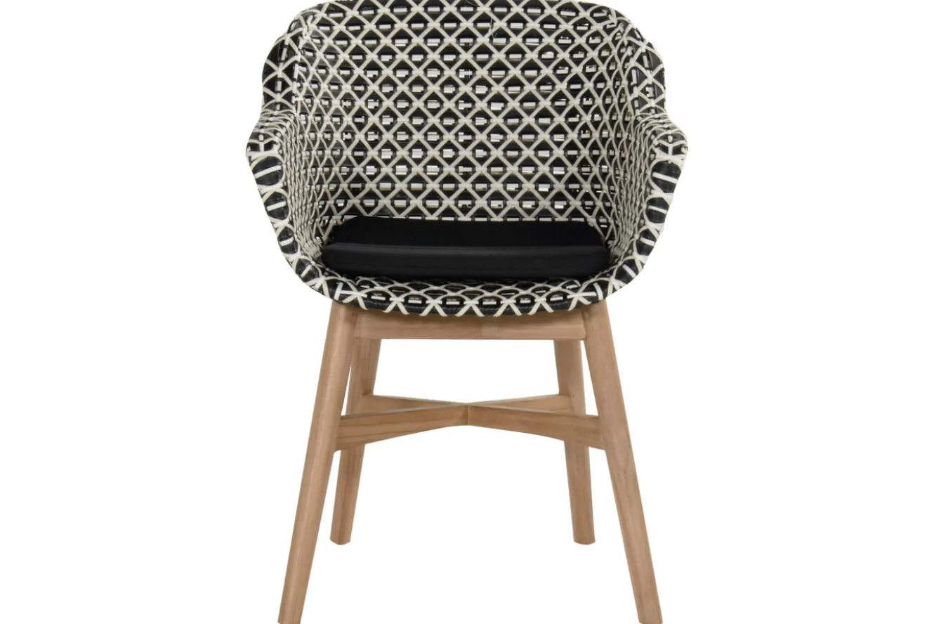 HARTMAN Delphine Armlehnensessel, Schwarz/Weiß, Teak / Geflecht, 63 x 61 x 84 cm, Hohe Belastbarkeit, Langlebig