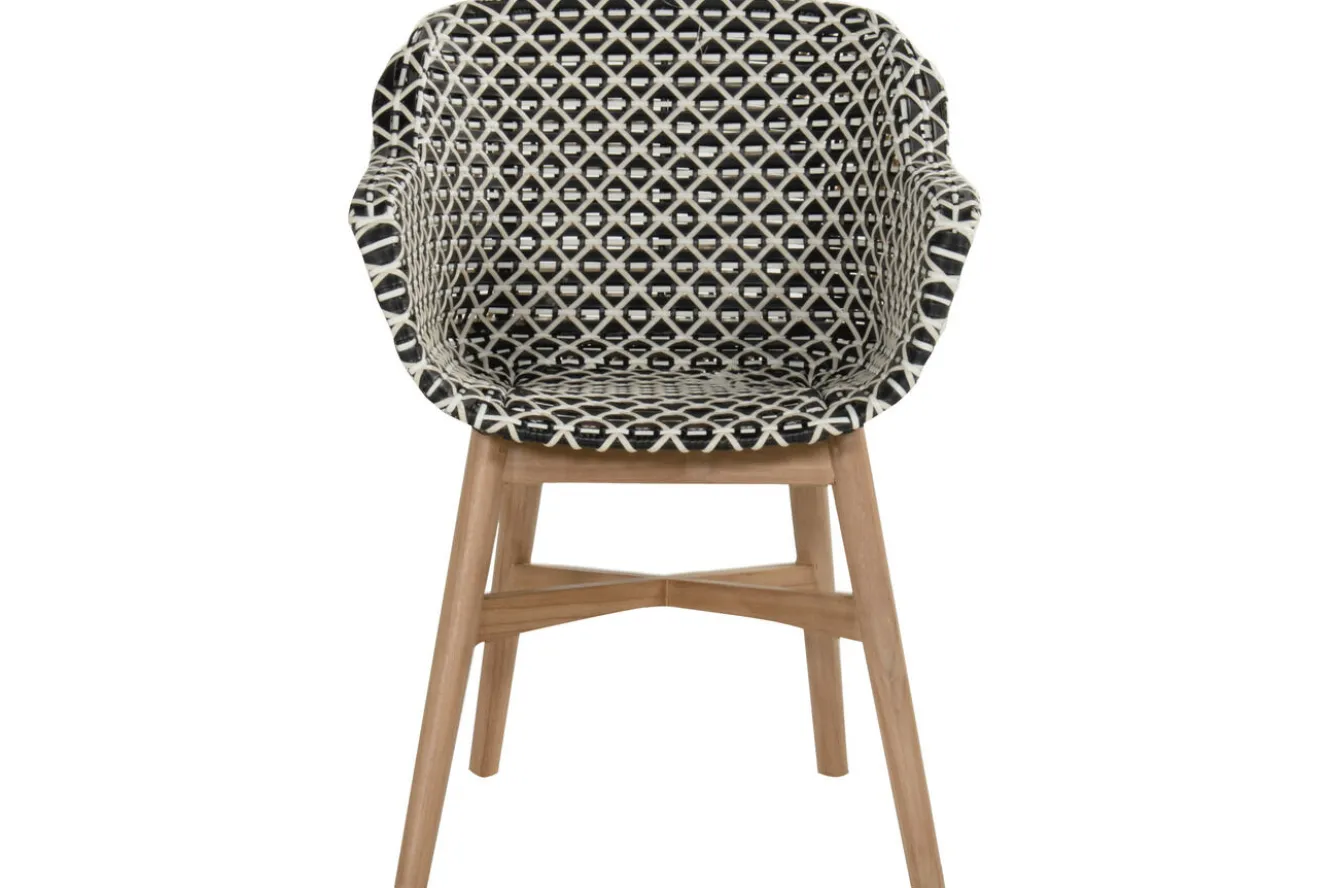 HARTMAN Delphine Armlehnensessel, Schwarz/Weiß, Teak / Geflecht, 63 x 61 x 84 cm, Hohe Belastbarkeit, Langlebig