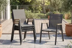 HARTMAN 4er Set Aruba Stapelsessel, xerix/anthrazit, Alu/Textilene, mit Teak-Armlehnen