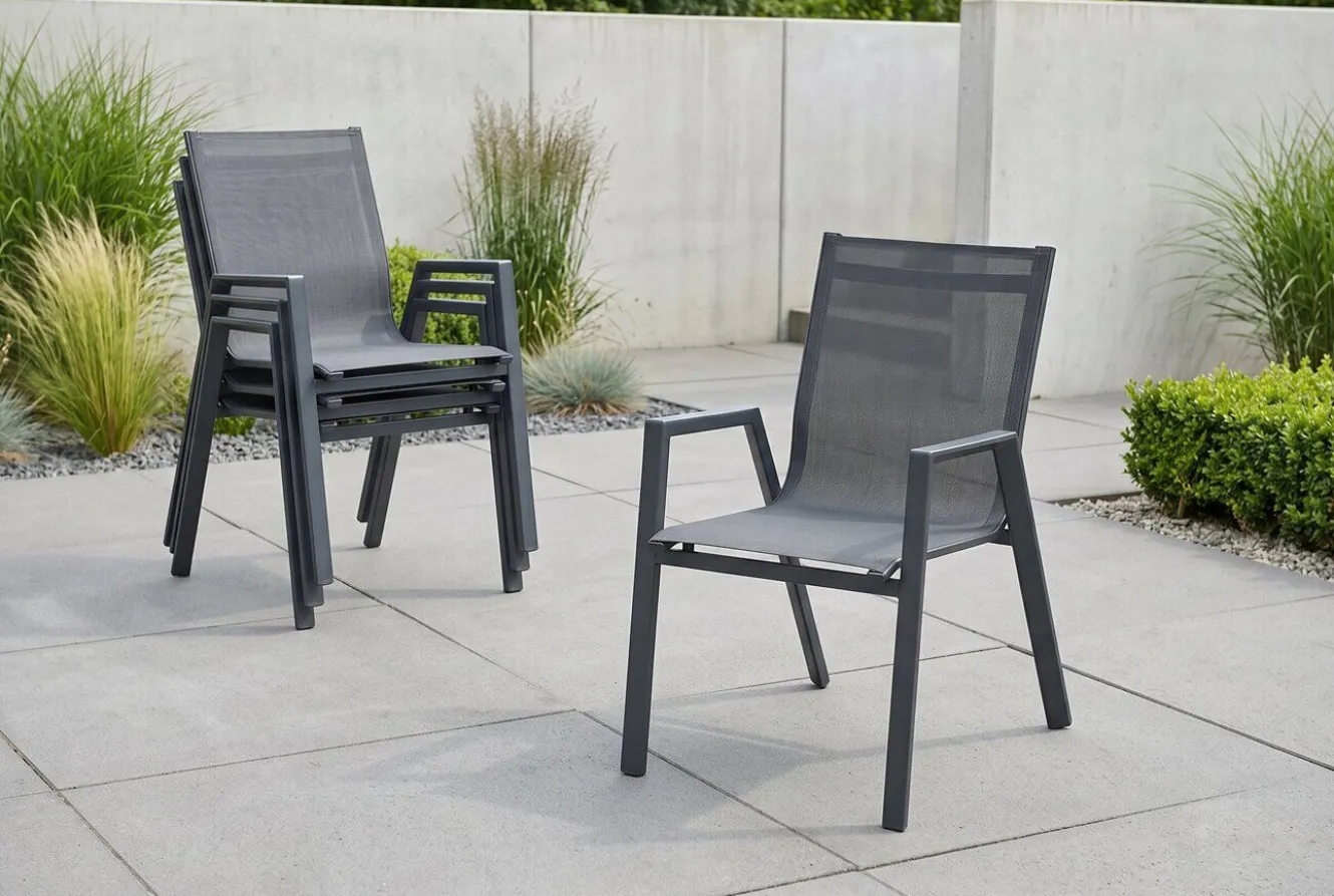 HARTMAN 4er Set Aruba Stapelsessel, xerix/anthrazit, Alu/Textilene, 75x55x88cm