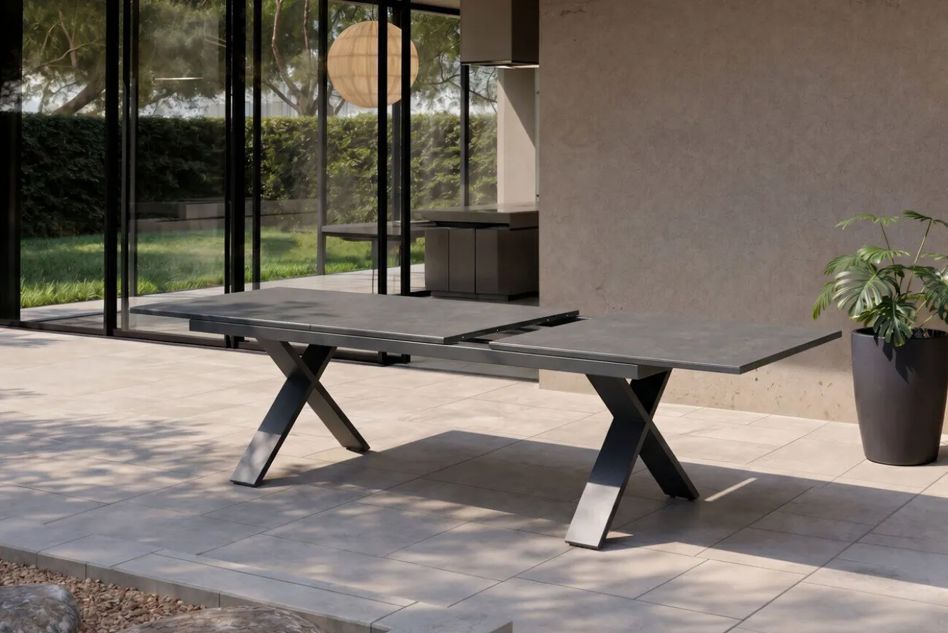 HARTMAN Exklusivmodell Xanadu Ausziehtisch, xerix, Alu / Glaskeramik, 220/280 x 100 cm, X-Gestell