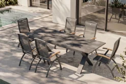 Hartman Exklusivmodell Xanadu, Da Vinci Garten-Essgruppe, 6 Personen, ausziehbarer Tisch 220–280 cm, Alu/Glaskeramik