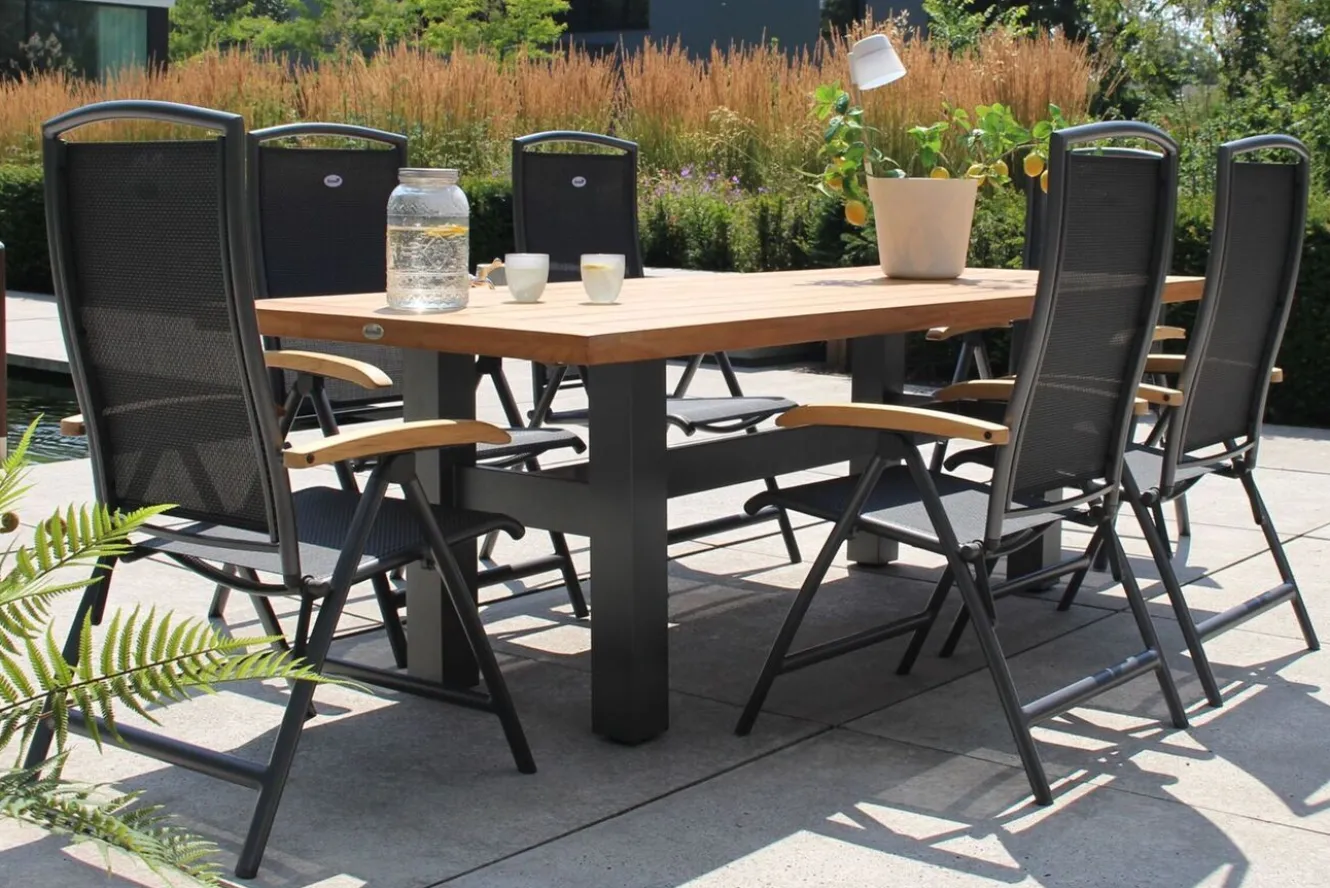 HARTMAN Exklusivmodell, Yasmani/Raffaelo Garten-Essgruppe, xerix, Alu/Teakholz, 240x100cm, 6 Klappstühle