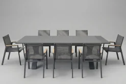 HARTMAN Garten-Essgruppe, Exklusivmodell Xanadu / Aruba Set, xerix/anthrazit, Alu/Glaskeramik, 8 Stapelsessel, 220/280x100cm