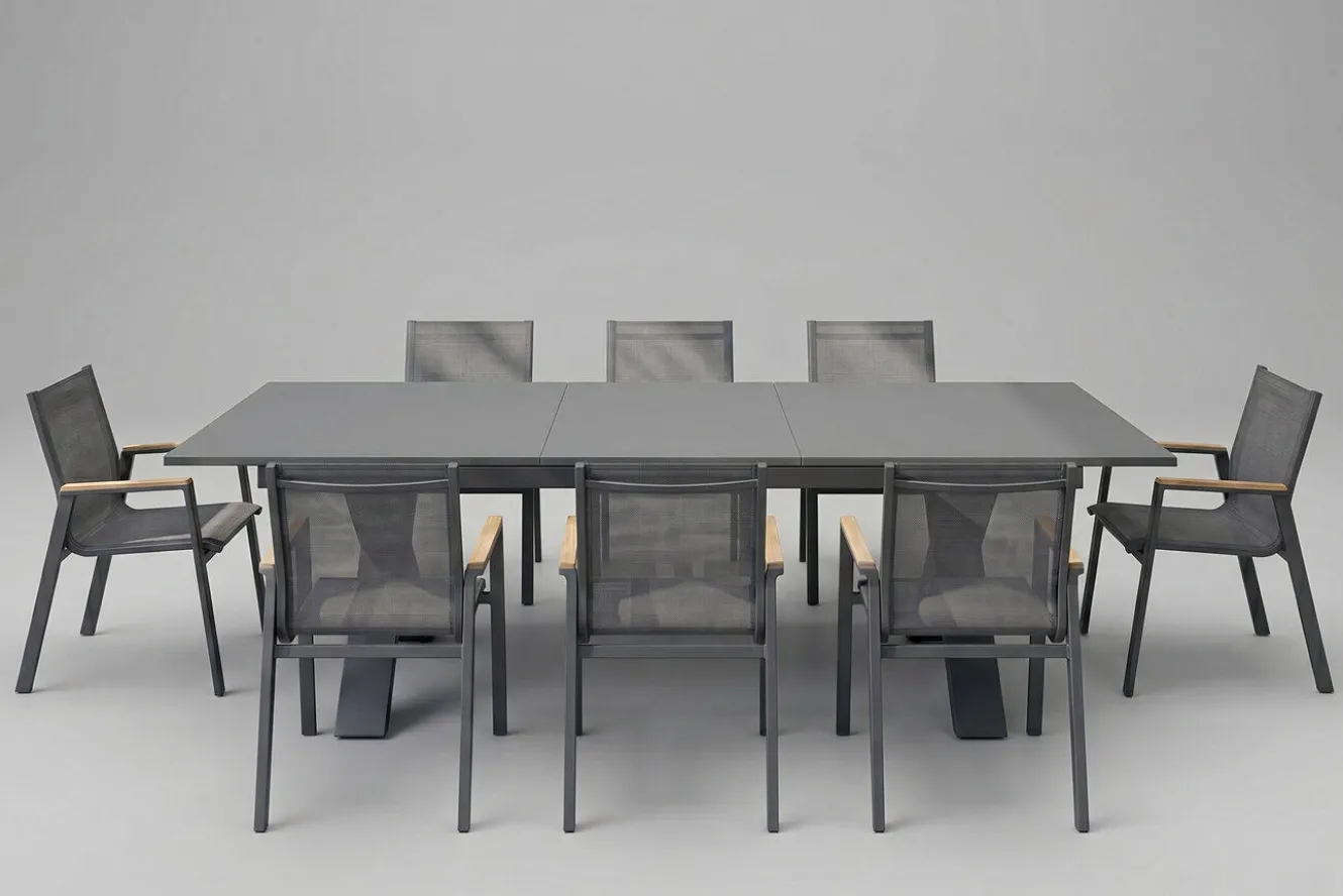 HARTMAN Garten-Essgruppe, Exklusivmodell Xanadu / Aruba Set, xerix/anthrazit, Alu/Glaskeramik, 8 Stapelsessel, 220/280x100cm