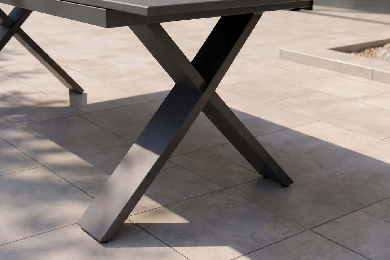 HARTMAN Garten-Essgruppe, Exklusivmodell Xanadu / Aruba Set, xerix/anthrazit, Alu/Glaskeramik, 8 Stapelsessel, 220/280x100cm