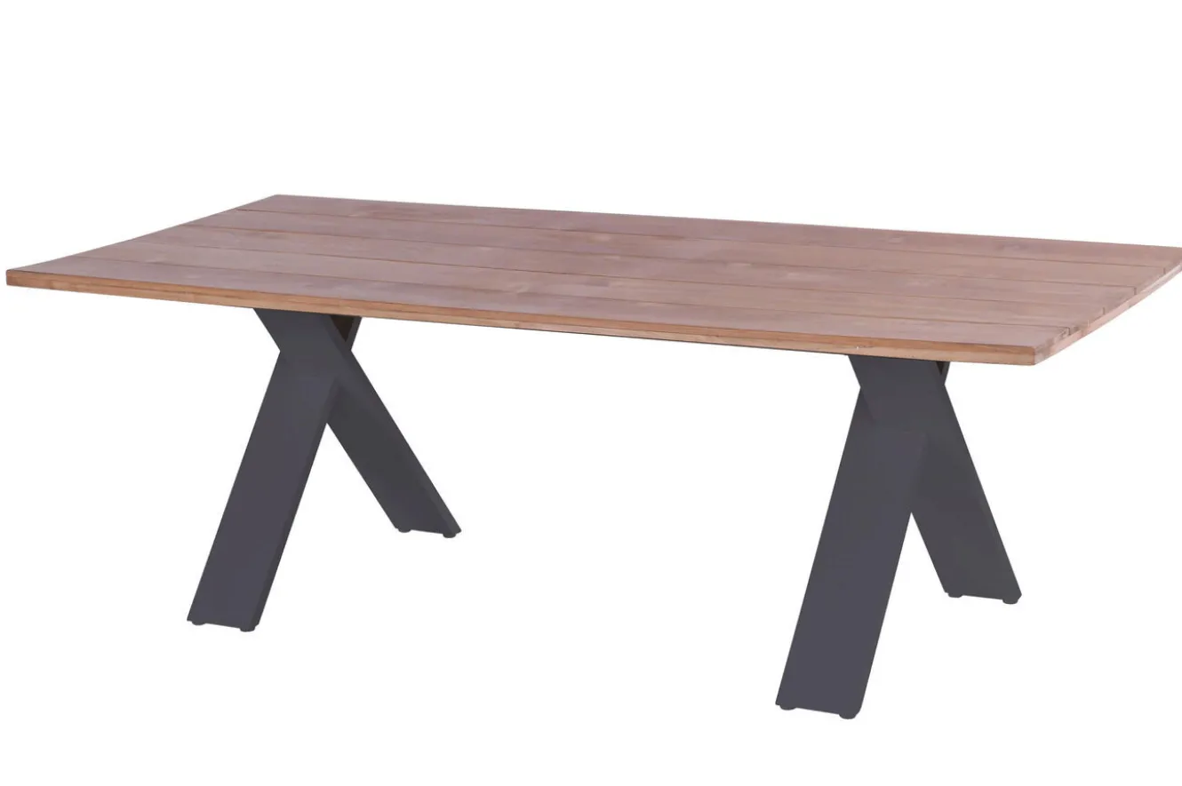 HARTMAN Garten-Essgruppe Xanadu / Aruba Set, xerix/anthrazit, Alu/Teakholz, 6 Stapelsessel, Teakarmlehnen, 220 x 100 cm