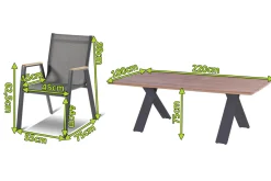 HARTMAN Garten-Essgruppe Xanadu / Aruba Set, xerix/anthrazit, Alu/Teakholz, 6 Stapelsessel, Teakarmlehnen, 220 x 100 cm