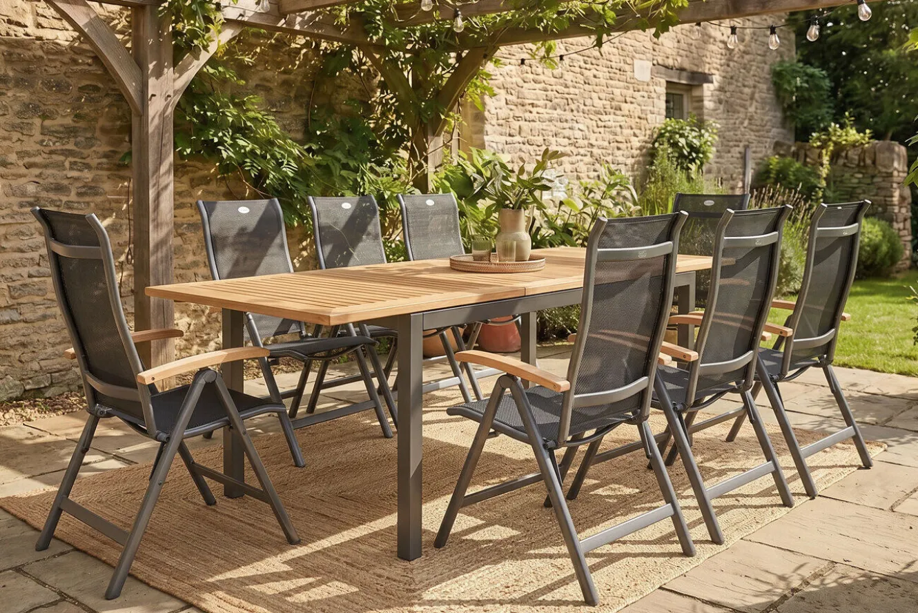 HARTMAN Garten-Essgruppe, xerix-anthrazit, Alu/Teakholz, 4x4 Textilen, 210/150x90 cm, 8 Personen