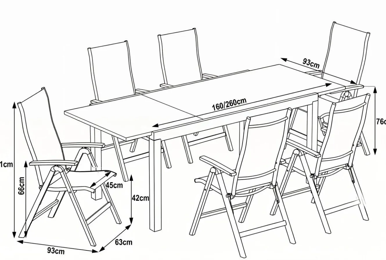 HARTMAN Garten-Essgruppe, xerix-anthrazit, Alu/HPL, 260/160x90 cm, 6 Hochlehner
