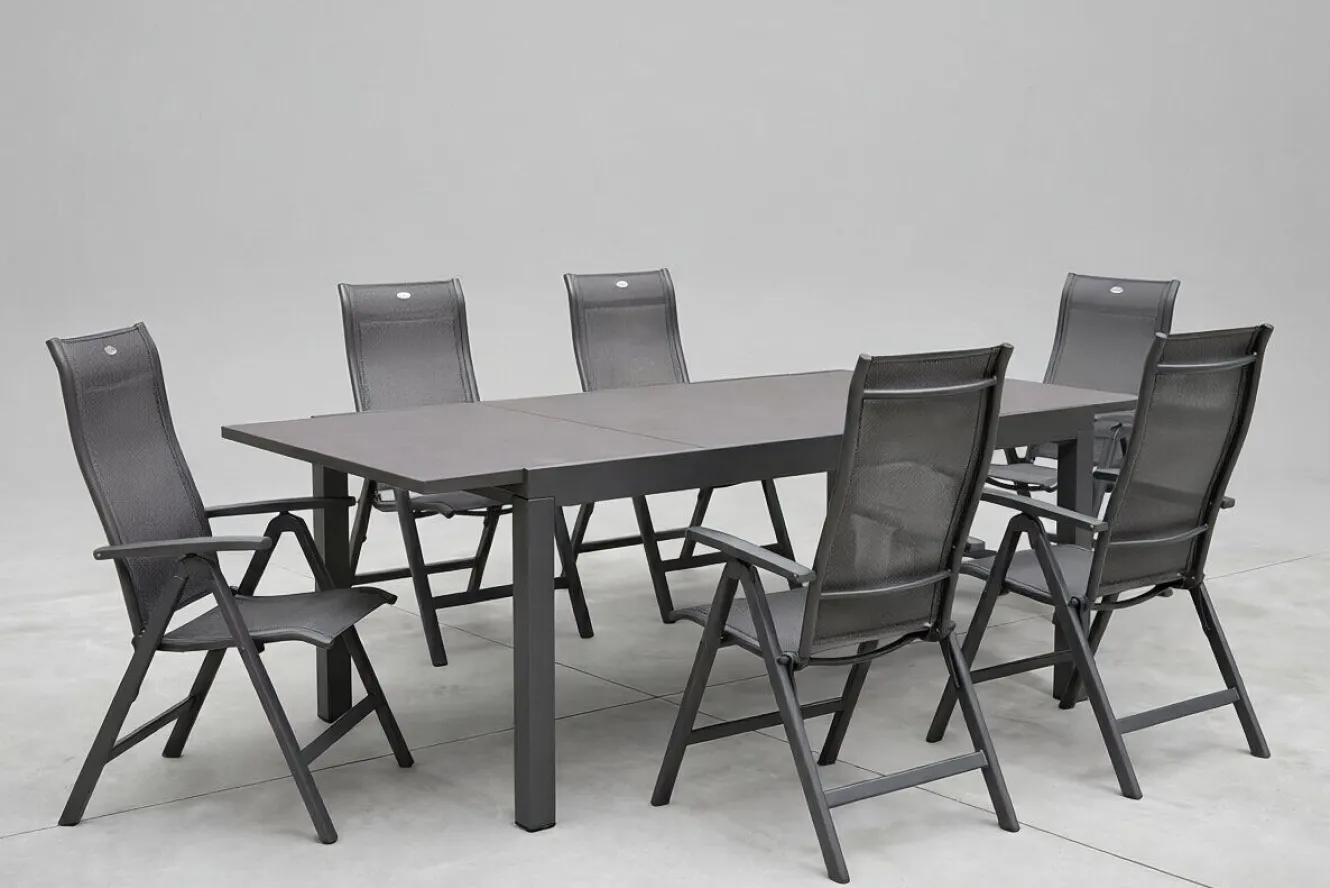 HARTMAN Garten-Essgruppe, xerix-anthrazit, Alu/HPL, 260/160x90 cm, 6 Hochlehner