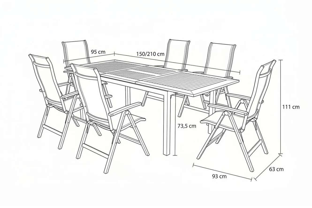 HARTMAN Garten-Essgruppe, xerix-anthrazit, Alu/Teakholz, 210/150x90 cm, 6 Personen