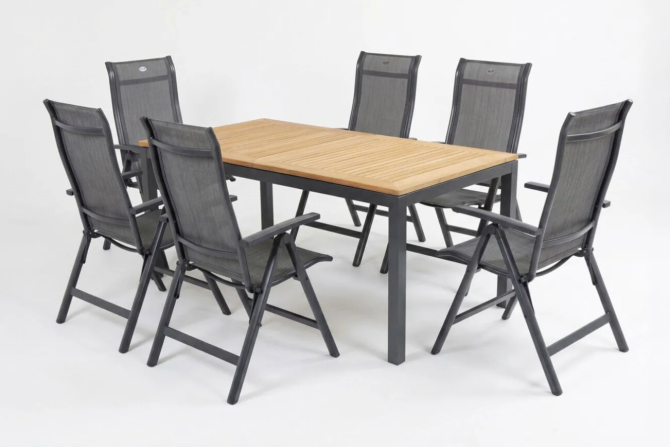 HARTMAN Garten-Essgruppe, xerix-anthrazit, Alu/Teakholz, 210/150x90 cm, 6 Personen