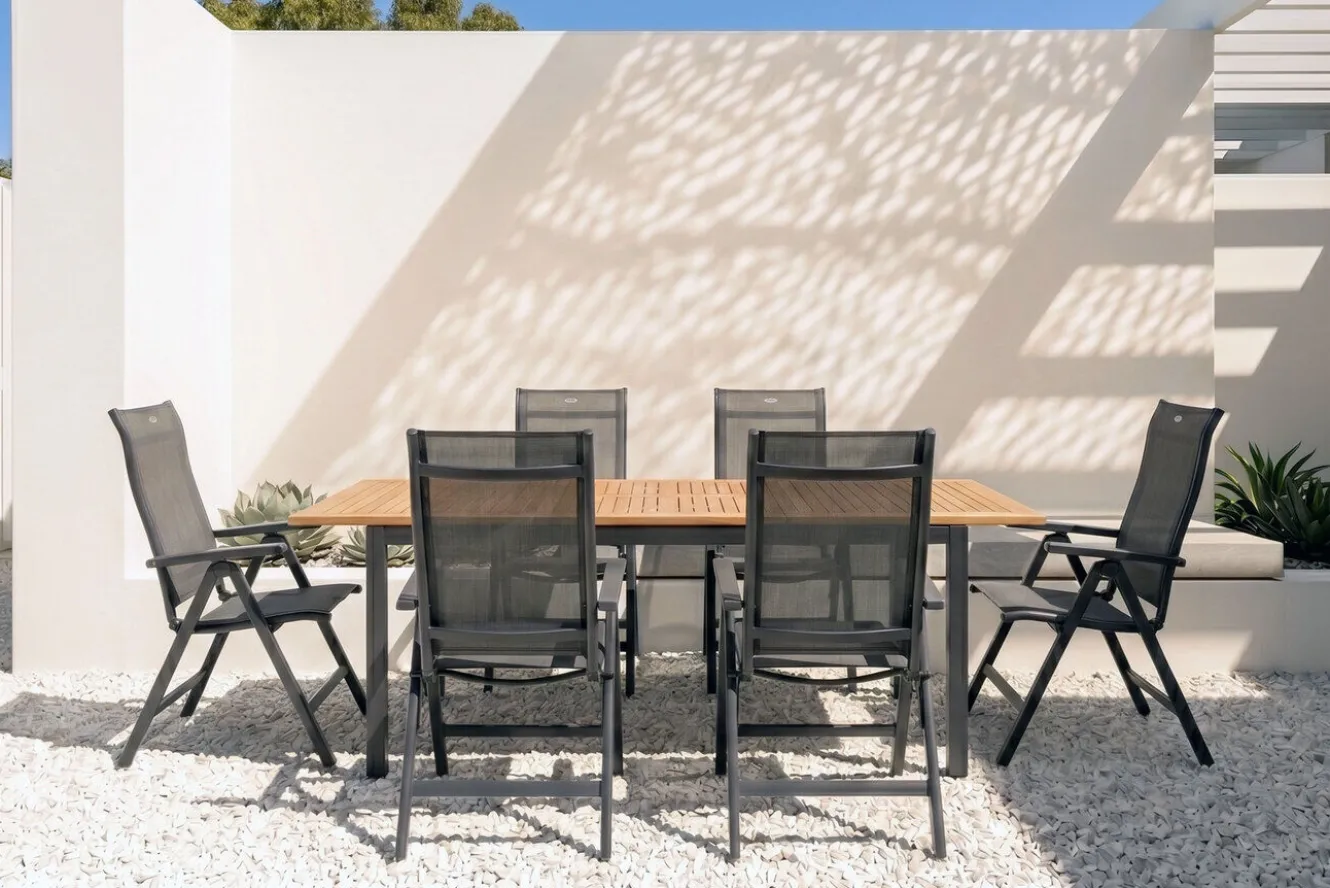 HARTMAN Garten-Essgruppe, xerix-anthrazit, Alu/Teakholz, 210/150x90 cm, 6 Personen