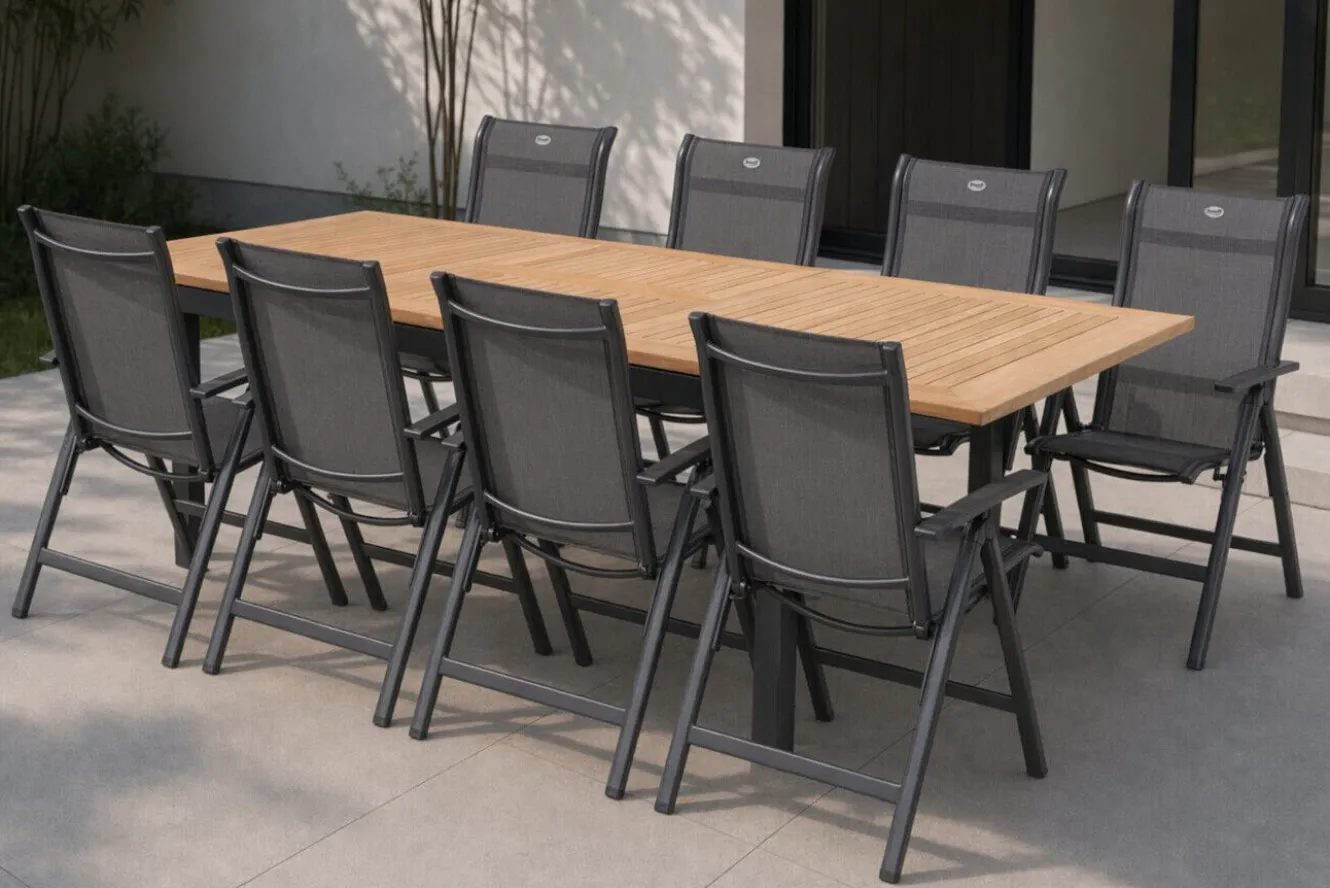 HARTMAN Garten-Essgruppe, xerix-anthrazit, Alu/Teakholz, 210/150x90 cm, 8 Personen