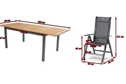 HARTMAN Garten-Essgruppe, xerix-anthrazit, Alu/Teakholz, 210/150x90 cm, 8 Personen