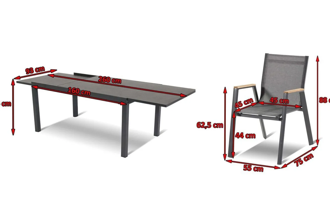 HARTMAN Garten-Essgruppe, xerix-anthrazit, Alu/HPL, 260/160x90 cm, 6 Sessel
