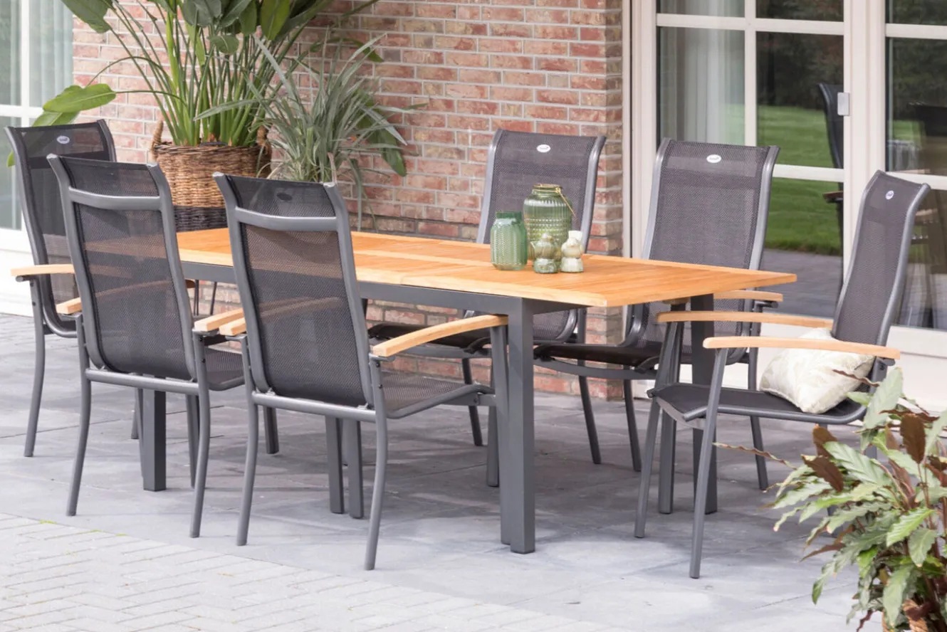 HARTMAN Gartenmöbel-Set, xerix-anthrazit, Alu/Teakholz, 4x4 Textilen, 210/150x90 cm, 6 Personen