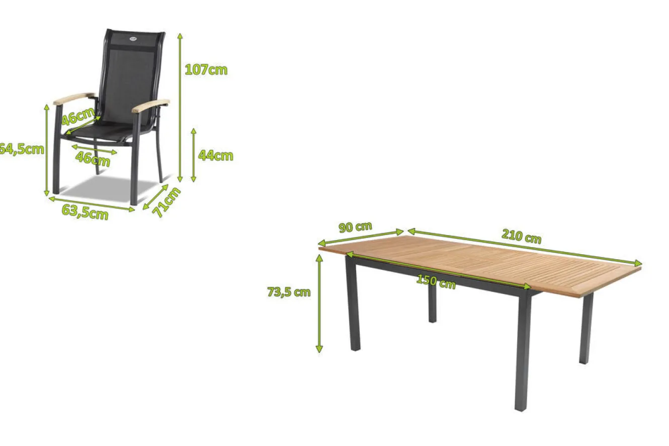 HARTMAN Gartenmöbel-Set, xerix-anthrazit, Alu/Teakholz, 4x4 Textilen, 210/150x90 cm, 6 Personen