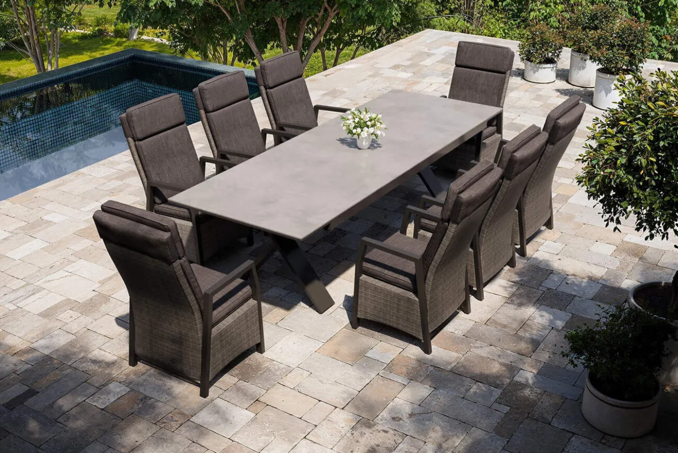HARTMAN Nova Garten-Essgruppe, anthrazit/grau, Alu/Polyrattan/Glaskeramik, 220/280 x 100 cm, ausziehbarer Tisch, verstellbare Sessel