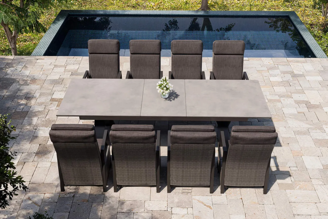 HARTMAN Nova Garten-Essgruppe, anthrazit/grau, Alu/Polyrattan/Glaskeramik, 220/280 x 100 cm, ausziehbarer Tisch, verstellbare Sessel