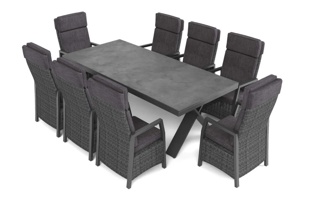 HARTMAN Nova Garten-Essgruppe, anthrazit/grau, Alu/Polyrattan/Glaskeramik, 220/280 x 100 cm, ausziehbarer Tisch, verstellbare Sessel
