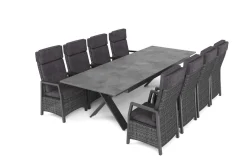 HARTMAN Nova Garten-Essgruppe, anthrazit/grau, Alu/Polyrattan/Glaskeramik, 220/280 x 100 cm, ausziehbarer Tisch, verstellbare Sessel
