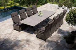 HARTMAN Nova Garten-Essgruppe, anthrazit/grau, Alu/Polyrattan/Glaskeramik, 220/280 x 100 cm, ausziehbarer Tisch, verstellbare Sessel