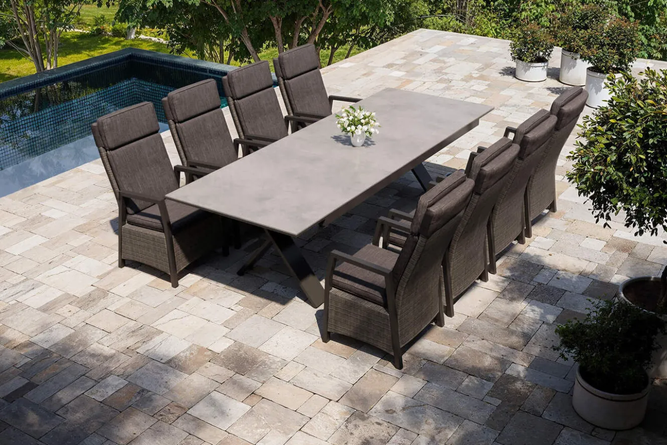 HARTMAN Nova Garten-Essgruppe, anthrazit/grau, Alu/Polyrattan/Glaskeramik, 220/280 x 100 cm, ausziehbarer Tisch, verstellbare Sessel