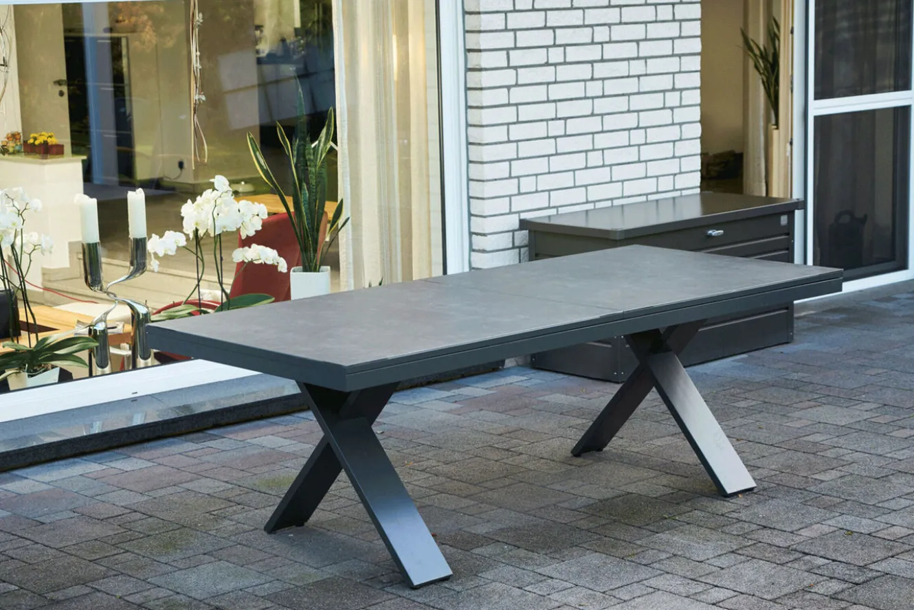HARTMAN Nova Garten-Essgruppe, anthrazit/grau, Alu/Polyrattan/Glaskeramik, 220/280 x 100 cm, ausziehbarer Tisch, verstellbare Sessel