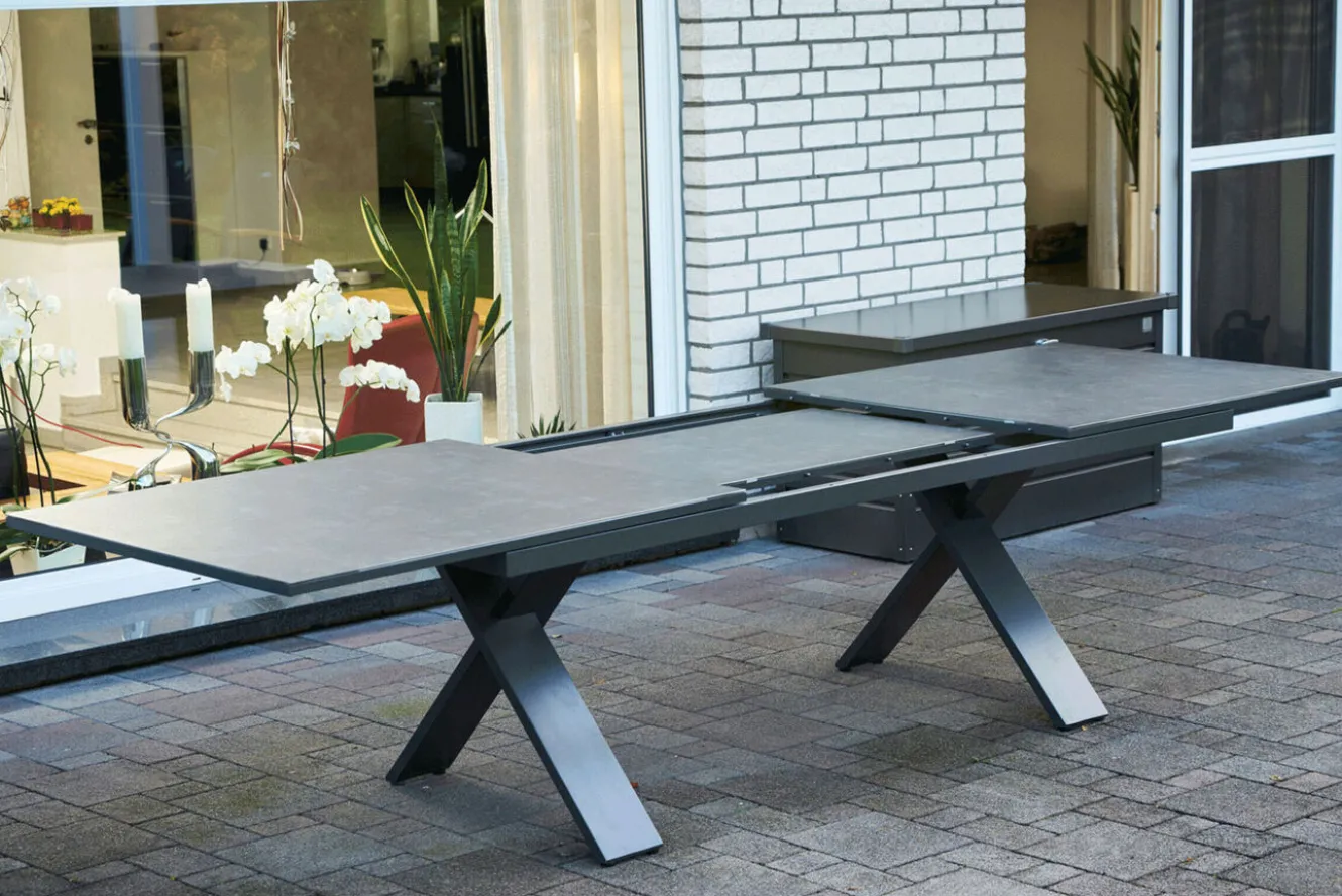 HARTMAN Nova Garten-Essgruppe, anthrazit/grau, Alu/Polyrattan/Glaskeramik, 220/280 x 100 cm, ausziehbarer Tisch, verstellbare Sessel