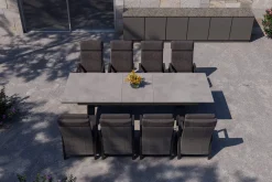 HARTMAN Nova Garten-Essgruppe, anthrazit/grau, Alu/Polyrattan/Glaskeramik, 220/280 x 100 cm, ausziehbarer Tisch, verstellbare Sessel