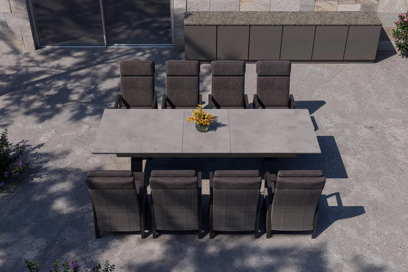 HARTMAN Nova Garten-Essgruppe, anthrazit/grau, Alu/Polyrattan/Glaskeramik, 220/280 x 100 cm, ausziehbarer Tisch, verstellbare Sessel