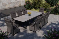 HARTMAN Nova Garten-Essgruppe, anthrazit/grau, Alu/Polyrattan/Glaskeramik, 220/280 x 100 cm, ausziehbarer Tisch, verstellbare Sessel