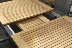 HARTMAN Nova Garten-Essgruppe mit 6 Sesseln, anthrazit/grau/natur, Alu/Polyrattan/Teak, Tisch 150/210 x 90 cm, verstellbare Rückenlehne