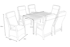 HARTMAN Nova Garten-Essgruppe mit 6 Sesseln, anthrazit/grau/natur, Alu/Polyrattan/Teak, Tisch 150/210 x 90 cm, verstellbare Rückenlehne