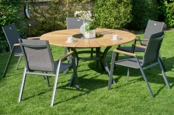 HARTMAN Provence / Aruba Garten-Essgruppe, xerix/anthrazit, Alu/Teakholz, 5 Stapelsessel, Ø150cm, inkl. Eiskühler