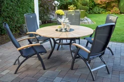 HARTMAN Provence / Da Vinci Garten-Essgruppe, xerix/anthrazit, Alu/Teakholz, 5 Klappstühle, Ø 150cm, inkl. Eiskühler